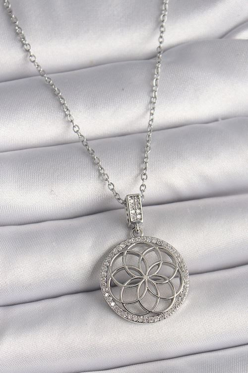 YRTCL 316L Çelik Gümüş Renk Zincir Zirkon Taşlı Lotus Model Kadın Kolye