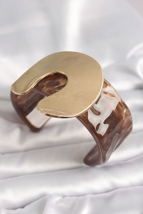 YRTCL Kahverengi Mermer Desen Akrilik Plastik Gold Nal Model Plaka Vintage Kadın Bilezik