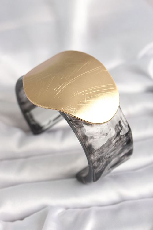 YRTCL Siyah Mermer Desen Akrilik Plastik Gold Daire Plaka Model Vintage Kadın Bilezik