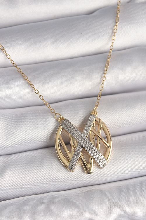 YRTCL 316L Çelik Gold Renk Zirkon Taşlı Vintage Model Kadın Kolye
