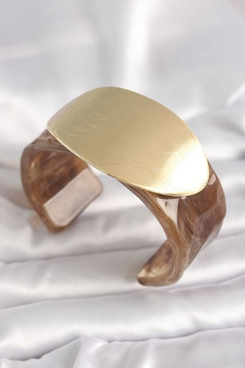 YRTCL Kahverengi Mermer Desen Akrilik Plastik Gold Oval Plaka Model Vintage Kadın Bilezik