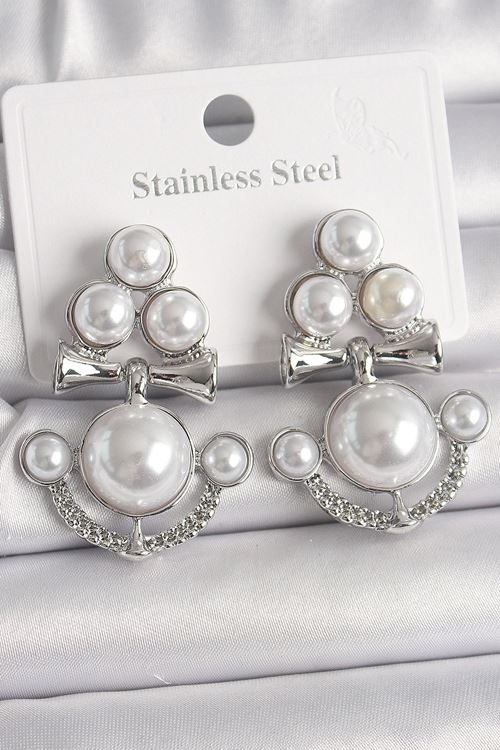 YRTCL Pirinç Gümüş Renk Sallantı İncili Çapa Model Kadın Küpe