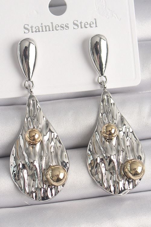 YRTCL Pirinç Gümüş Renk Sallantı Damla Model Gold Topçuk Detay Kadın Küpe