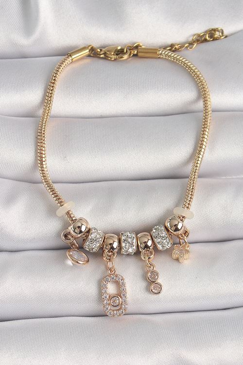 YRTCL Pirinç Gold Renk Zincir Sallantı Zirkon Taşlı Messika Figür Yıldız Detay Kadın Bileklik