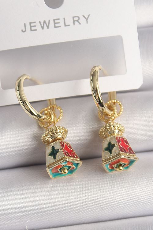 YRTCL Pirinç Gold Renk Renkli Vintage Çin Emaye Model Kadın Küpe