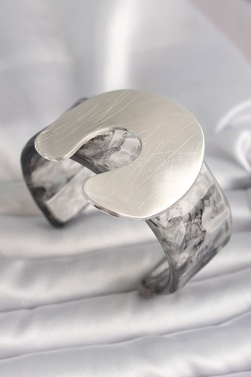 YRTCL Siyah Mermer Desen Akrilik Plaka Vintage Kadın Bilezik