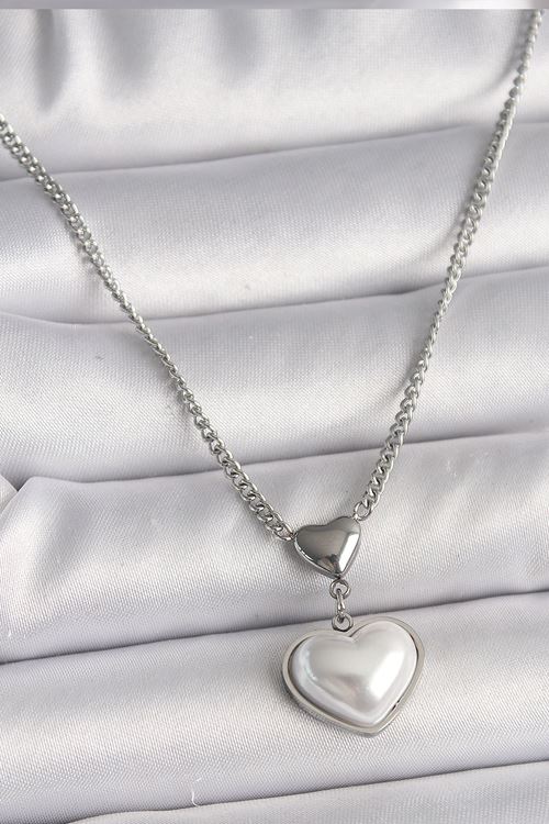 YRTCL 316L Çelik Gümüş Renk Zincir 3D Kalp Model Kadın Kolye