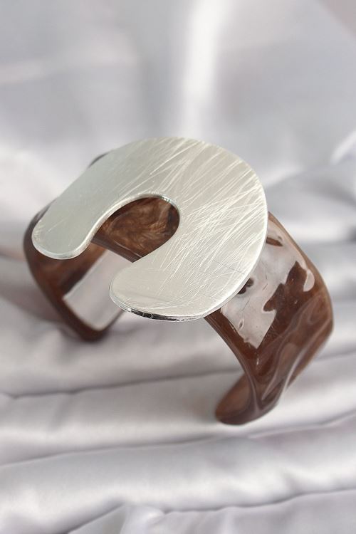 YRTCL Kahverengi Mermer Desen Akrilik Plastik Gümüş Plaka Model Vintage Kadın Bilezik