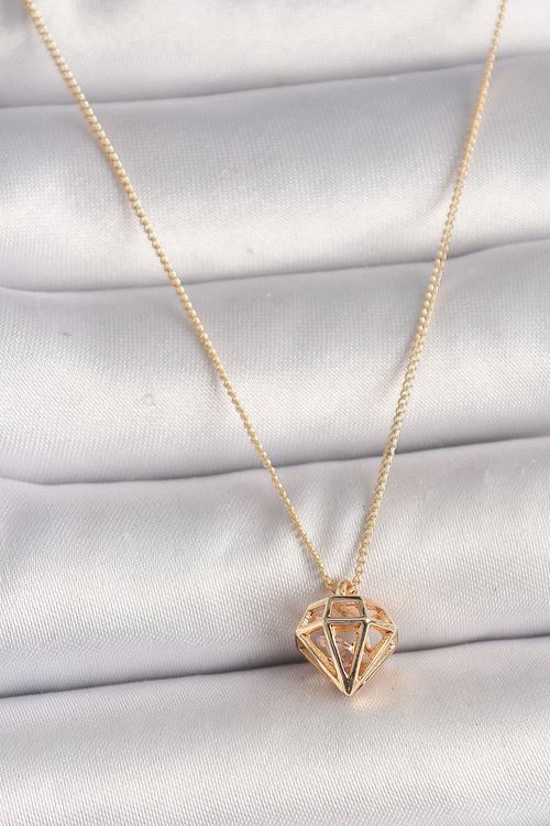YRTCL Pirinç Gold Renk 3D Zirkon Taşlı Elmas Model Kadın Kolye
