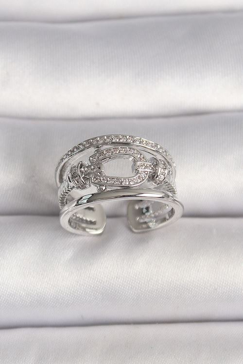 YRTCL Pirinç Gümüş Renk Ayarlanabilir Zirkon Taşlı Gemici Düğüm Model Kadın Yüzük