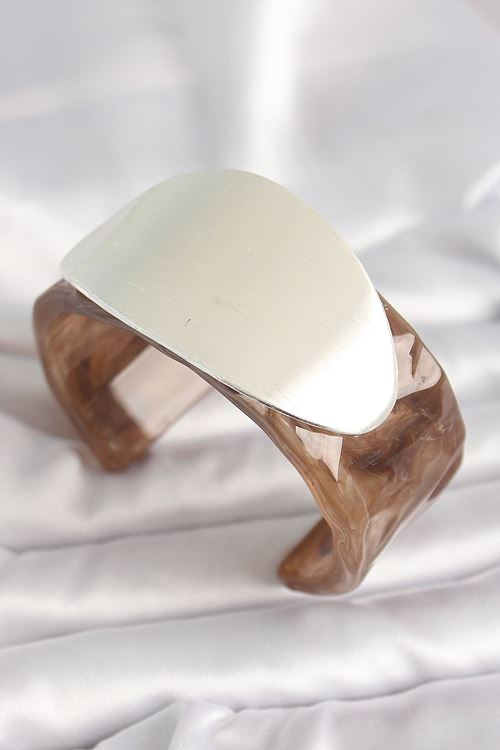 YRTCL Kahverengi Mermer Desen Akrilik Plastik Gümüş Oval Plaka Model Vintage Kadın Bilezik