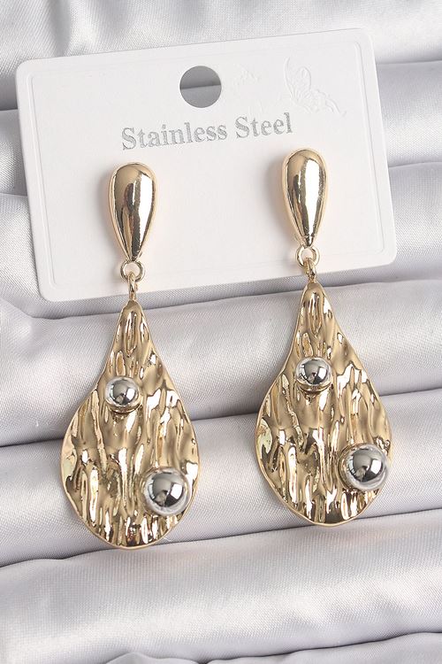 YRTCL Pirinç Gold Renk Sallantı Damla Model Gümüş Top Detay Kadın Küpe