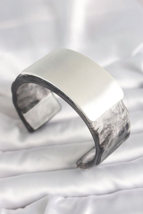 YRTCL Siyah Mermer Desen Akrilik Plastik Dikdörtgen Plaka Model Vintage Kadın Bilezik