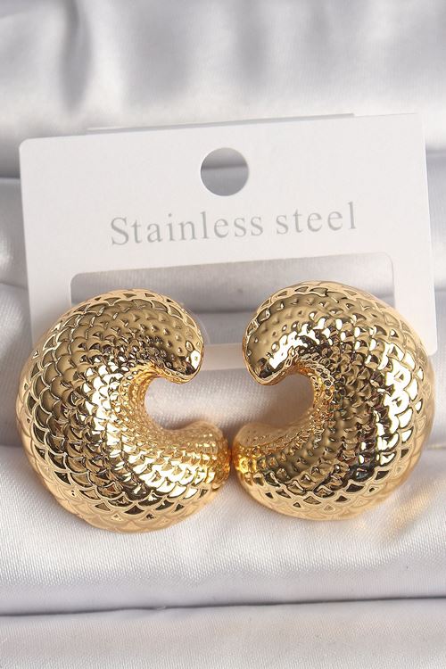 YRTCL Pirinç Gold Renk Yılan Sırtı İşlemeli Yarım Halka Model Kadın Küpe