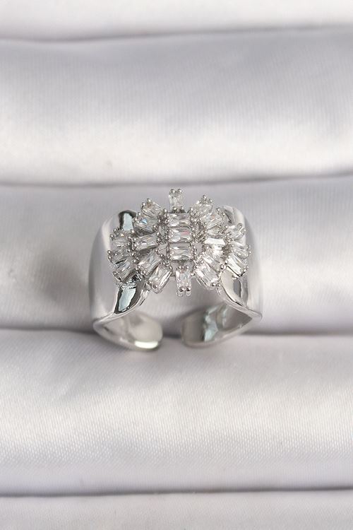 YRTCL Pirinç Gümüş Renk Ayarlanabilir Baget Zirkon Taş Model Kadın Yüzük