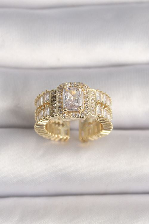 YRTCL Pirinç Gold Renk Ayarlanabilir Baget Zirkon Taş Model Kadın Yüzük