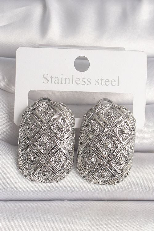 YRTCL Pirinç Gümüş Renk Motif İşlemeli Kadın Küpe