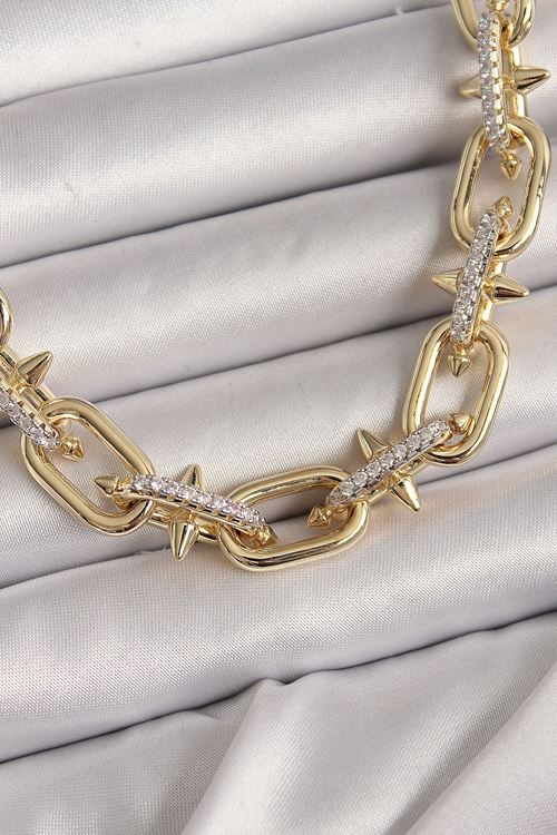 YRTCL Pirinç Gold Renk Zirkon Taşlı Dikenli Halka Model VIP Exculusive Seri Kadın Kolye