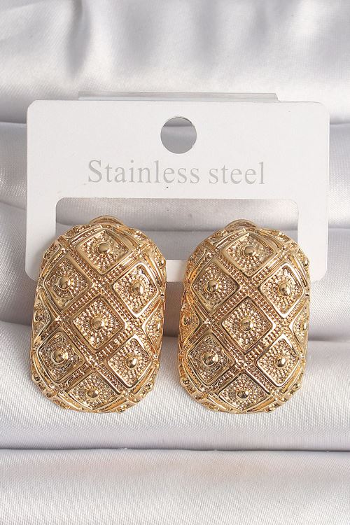 YRTCL Pirinç Gold Renk Motif İşlemeli Kadın Küpe