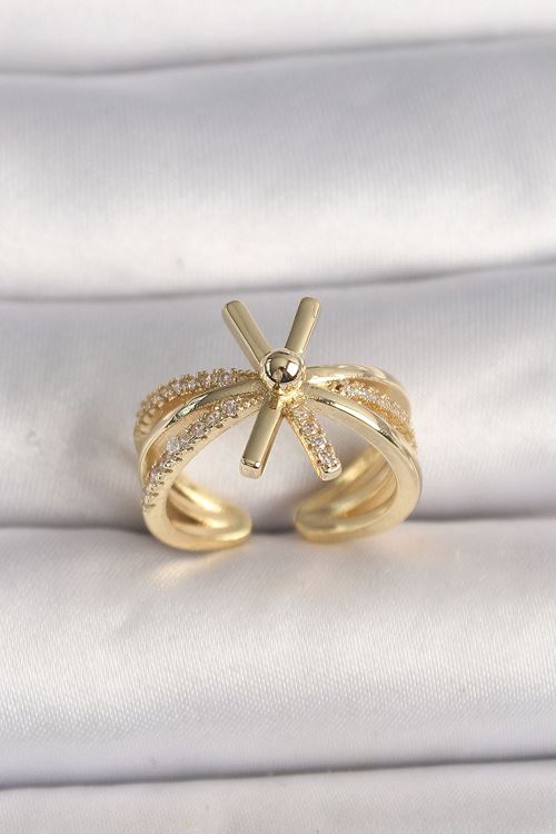 YRTCL Pirinç Gold Renk Ayarlanabilir Ziron Taşlı Kadın Yüzük