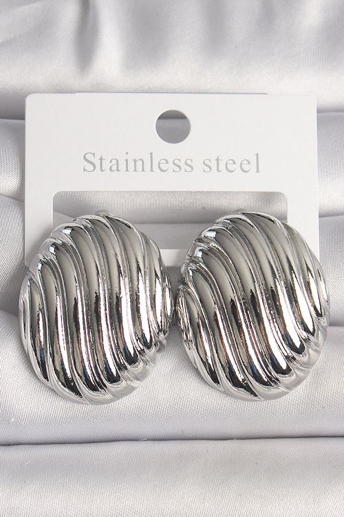 YRTCL Pirinç Gümüş Renk İşlemeli Oval Model Kadın Küpe