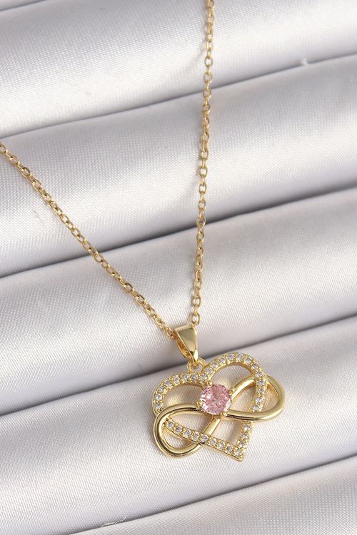 YRTCL 316L Çelik Gold Renk Zincir Zirkon Taşlı Sonsuzluk Kalp Model Kadın Kolye