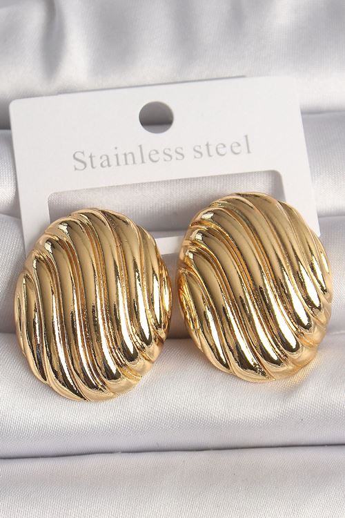 YRTCL Pirinç Gold Renk İşlemeli Oval Model Kadın Küpe