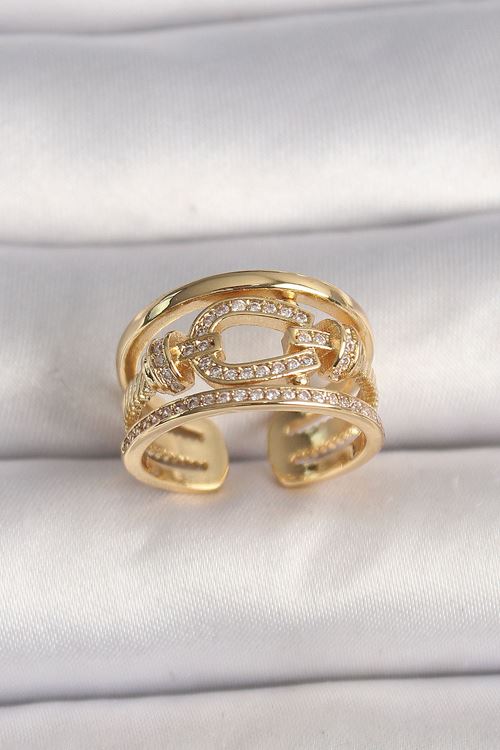 YRTCL Pirinç Gold Renk Ayarlanabilir Zirkon Taşlı Gemici Düğümü Model Kadın Yüzük