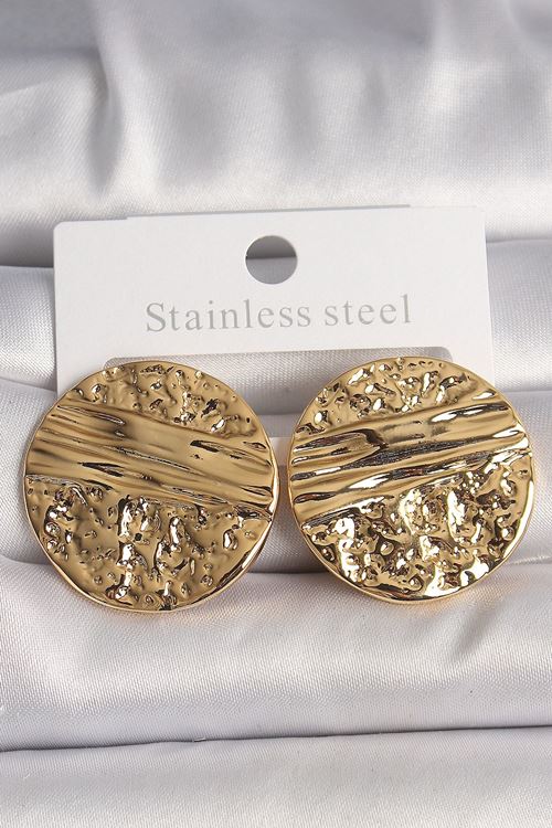 YRTCL Pirinç Gold Renk İşlemeli Daire Plaka Model Kadın Küpe