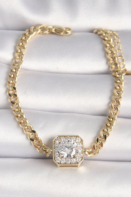 YRTCL Pirinç Gold Renk Zincir Kare Zirkon Taş Model Xuping VIP Seri Kadın Bileklik