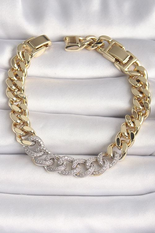 YRTCL Pirinç Gold Renk Zirkon Taşlı Halka Zincir Xuping VIP Seri Exculusive Kadın Bileklik