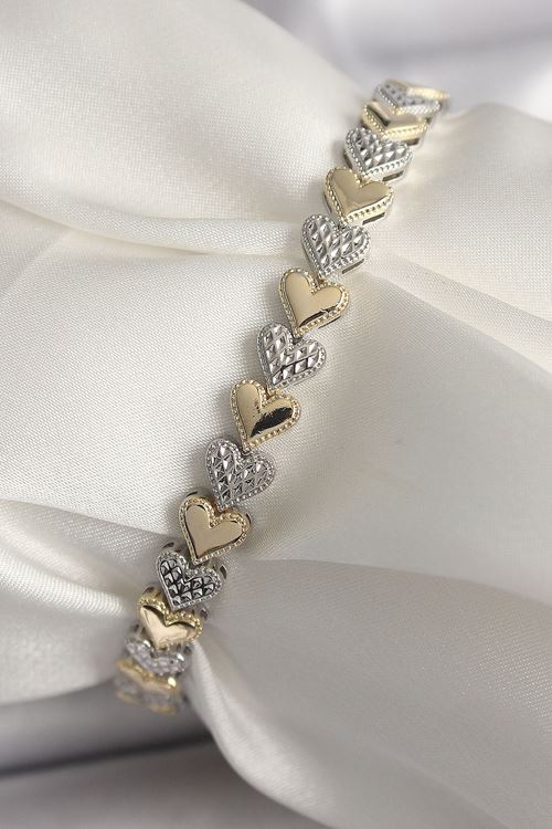 YRTCL Pirinç Mix Renk Zirkon Taşlı Kalp Model VIP Seri Kadın Bileklik