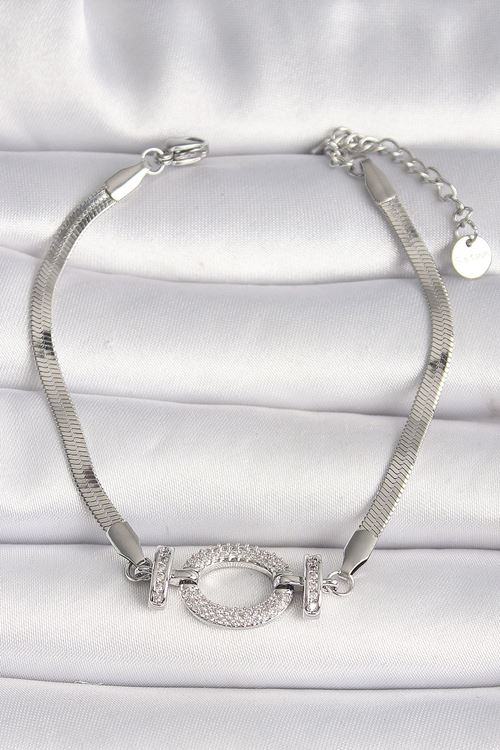 YRTCL 316L Çelik Gümüş Renk İtalyan Zincir Model Zirkon Taşlı Halka Figür Kadın Bileklik