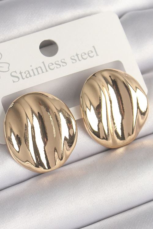 YRTCL Pirinç Gold Renk İşlemeli Daire Plaka Model Kadın Küpe