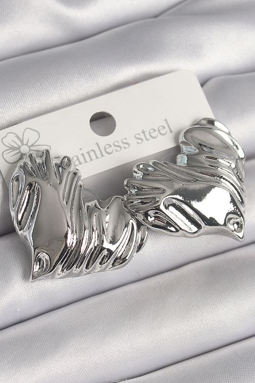 YRTCL Pirinç Gümüş Renk İşlemeli Kalp Model Kadın Küpe