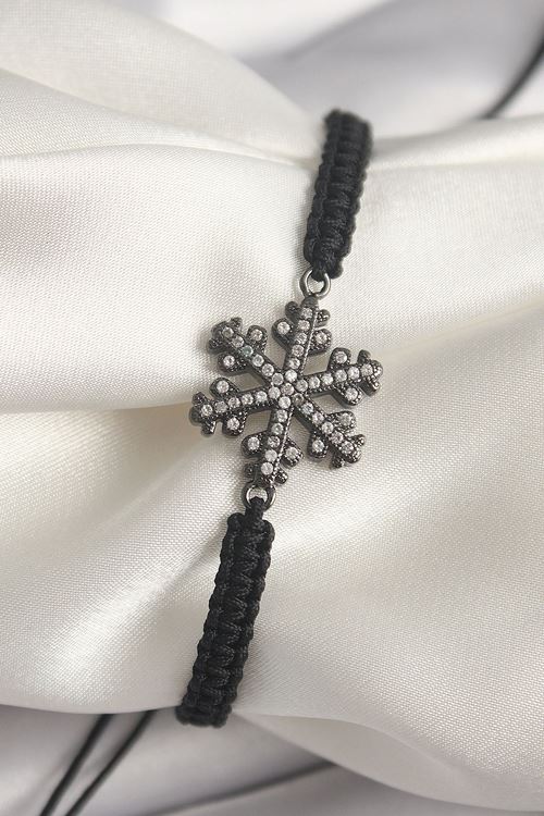 YRTCL Pirinç Füme Renk Zirkon Taşlı Kar Tanesi Figür Makrome Asansörlü Model Kadın Bileklik