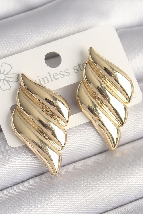 YRTCL Pirinç Gold Renk 3 Sıralı Dalgalı Model Kadın Küpe