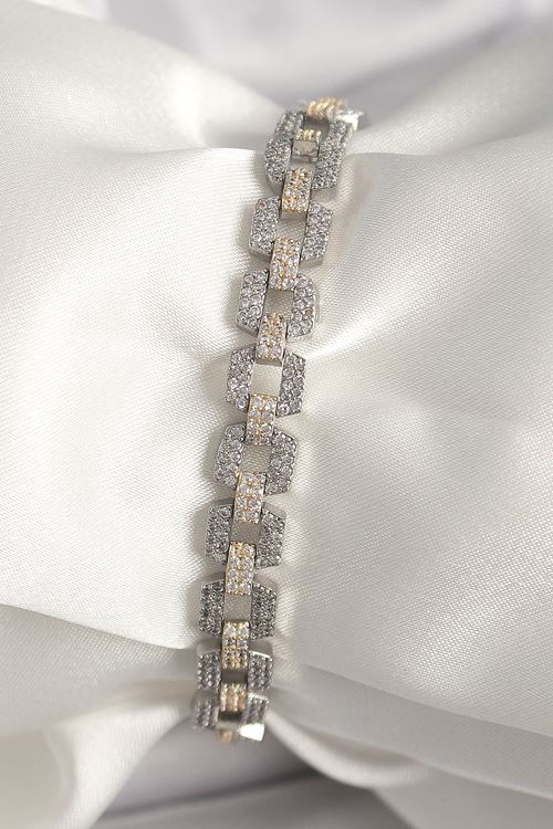 YRTCL Pirinç Mix Renk Zirkon Taşlı Zincir Model VIP Seri Kadın Bileklik