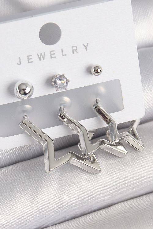 YRTCL Pirinç Gold Renk Yıldız Model Zirkon Taşlı Topçuk Detay Kadın Küpe Seti