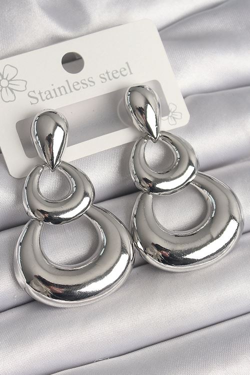 YRTCL Pirinç Gümüş Renk Damla Detay Sallantı Halka Model Kadın Küpe