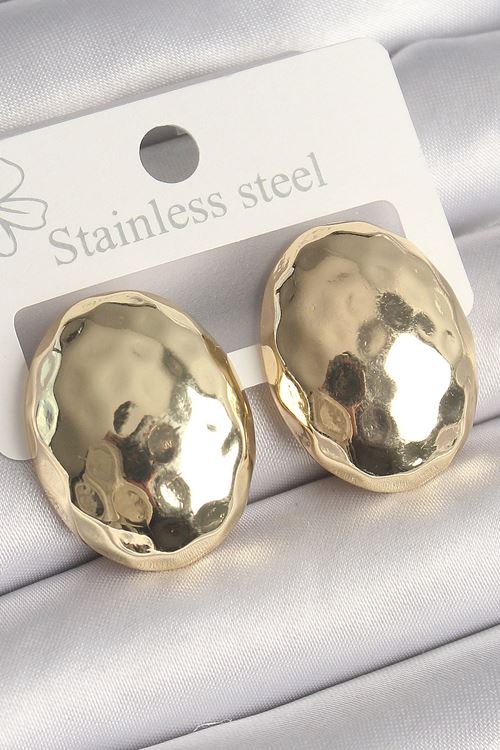 YRTCL Pirinç Gold Renk İşlemeli Bombe Oval Model Kadın Küpe