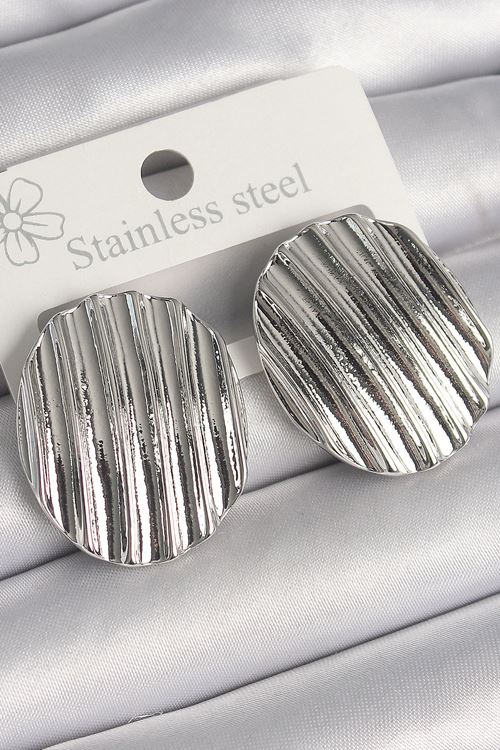 YRTCL Pirinç Gümüş Renk Sallantı İşlemeli Daire Plaka Model Kadın Küpe