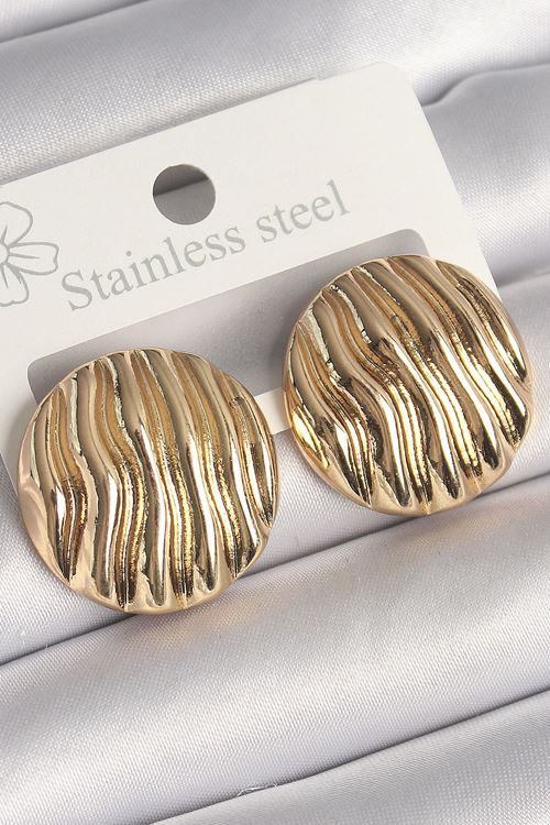 YRTCL Pirinç Gold Renk İşlemeli Daire Plaka Model Kadın Küpe