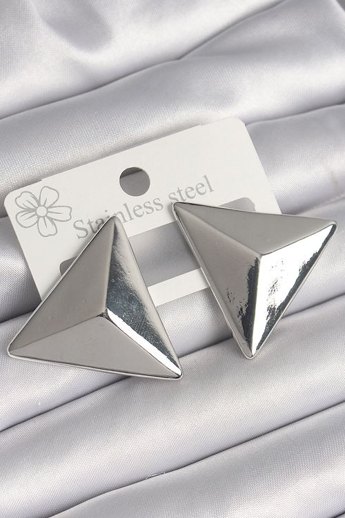 YRTCL Pirinç Gümüş Renk 3D Üçgen Model Kadın Küpe