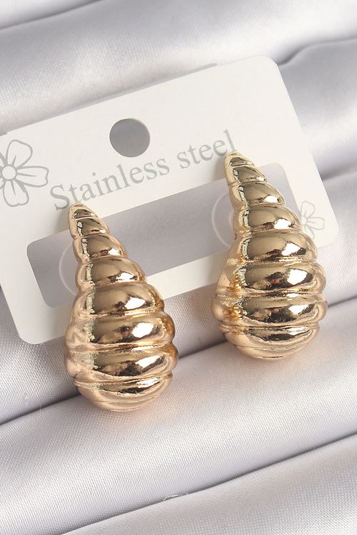 YRTCL Pirinç Gold Renk İşlemeli Damla Model Kadın Küpe