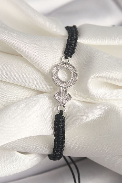 YRTCL Pirinç Gümüş Renk Zirkon Taşlı Mars Figür Asansörlü Makrome Model Kadın Bileklik