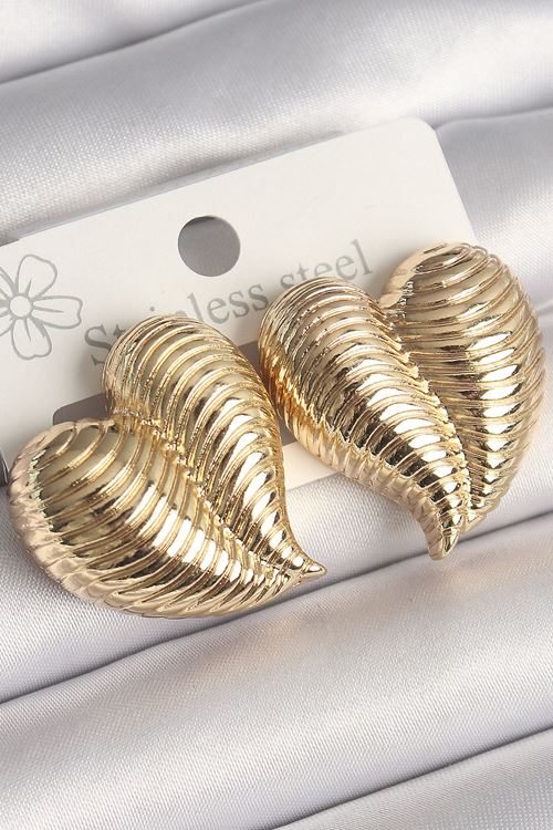 YRTCL Pirinç Gold Renk İşlemeli Bomba Kalp Model Kadın Küpe