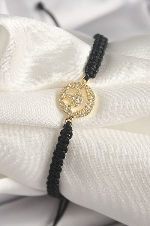 YRTCL Pirinç Gold Renk Zirkon Taşlı Taç Figür Asansörlü Makrome Model Kadın Bileklik