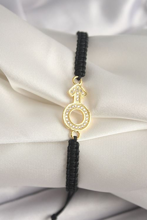 YRTCL Pirinç Gold Renk Zirkon Taşlı Mars Figür Asansörlü Makrome Model Kadın Bileklik