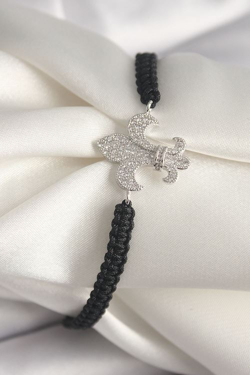 YRTCL Pirinç Gümüş Renk Zirkon Taşlı Zambak Figür Asanrsörlü Makrome Model Kadın Bileklik